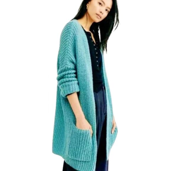 Free People Weekend Getaway alpaca cardigan sweater mint green medium - Picture 1 of 11